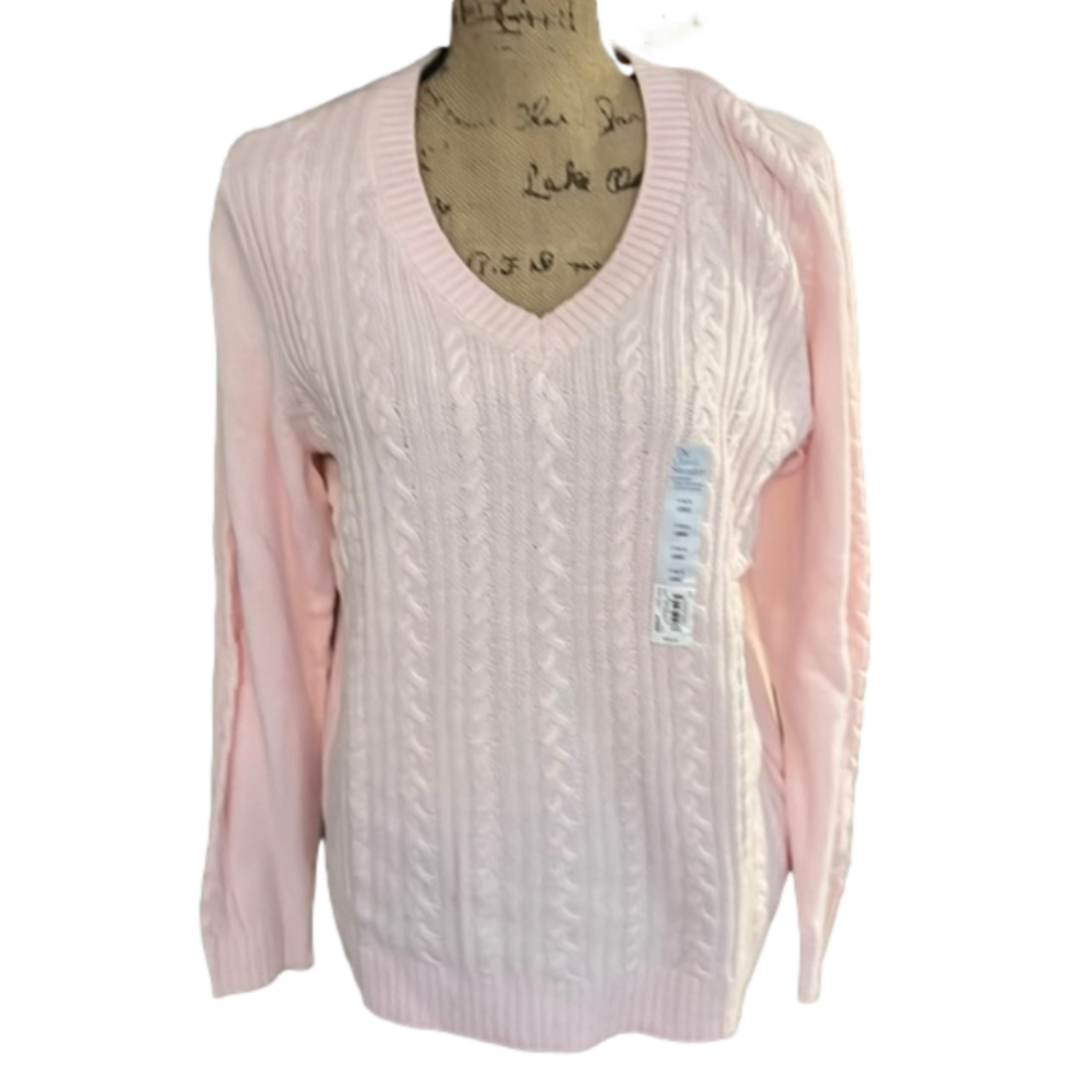 Croft & Barrow Cable Knit Sweater Off-White Vneck Brand New Size L